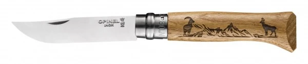 Нож Opinel №8, нержавеющая сталь, рукоять дуб, гравировка серна, 002336
