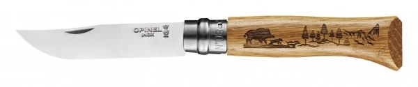 Нож Opinel №8, нержавеющая сталь, рукоять дуб, гравировка кабан. 002331