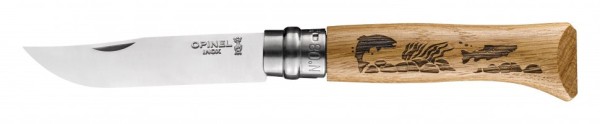 Нож Opinel №8, нержавеющая сталь, рукоять дуб, гравировка рыба, 002334