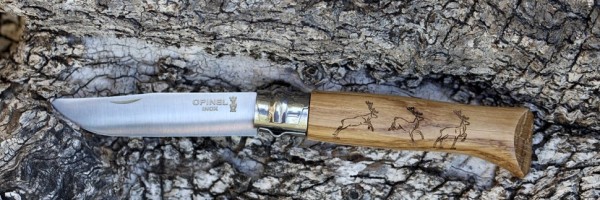Нож Opinel №8 Animalia, нержавеющая сталь, рукоять дуб, гравировка олени, 001620