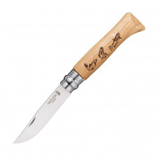 Нож Opinel №8 Animalia, нержавеющая сталь, рукоять дуб, гравировка форель