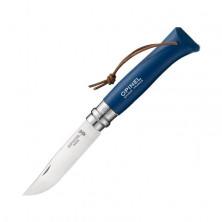 Нож Opinel №8 Trekking, нержавеющая сталь, кожаный темляк, синий