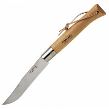 Нож Opinel №13, нержавеющая сталь, рукоять из бука, кожаный темляк, картонная коробка