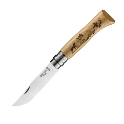 Нож Opinel №8, нержавеющая сталь, рукоять дуб, гравировка собака, 002335