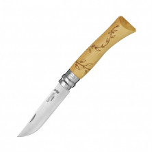Нож Opinel №7 Nature, нержавеющая сталь, рукоять самшит, гравировка листья, 001551