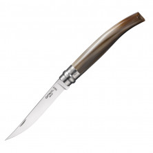 Нож филейный Opinel №10, нержавеющая сталь, рукоять светлый рог буйвола, деревянный футляр